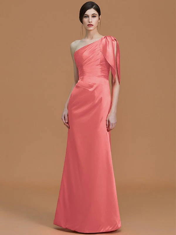 Mermaid Gorgeous One Shoulder Sleeveless Ruched Satin Bridesmaid Dresses - Image 33