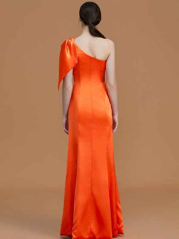 Mermaid Gorgeous One Shoulder Sleeveless Ruched Satin Bridesmaid Dresses - Image 35