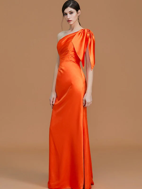 Mermaid Gorgeous One Shoulder Sleeveless Ruched Satin Bridesmaid Dresses - Image 4
