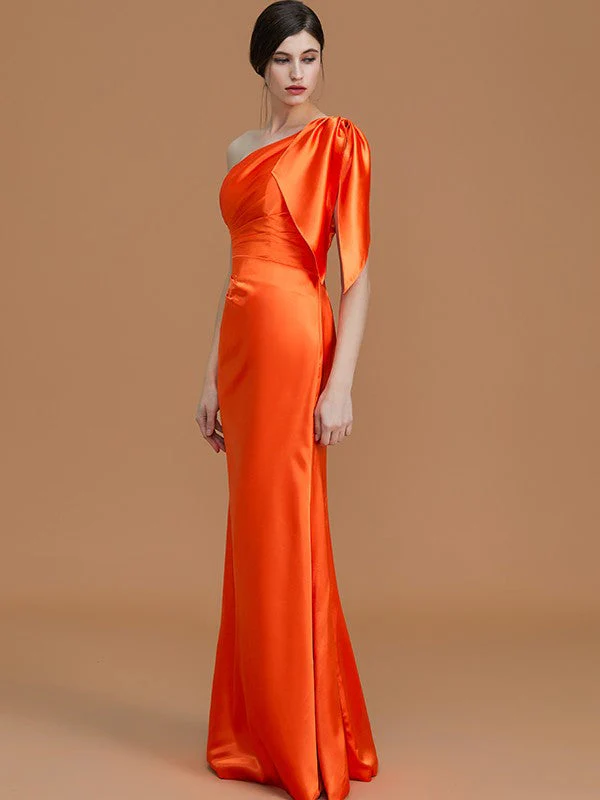 Mermaid Gorgeous One Shoulder Sleeveless Ruched Satin Bridesmaid Dresses - Image 5