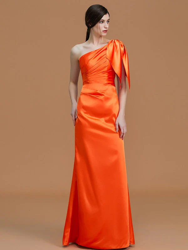 Mermaid Gorgeous One Shoulder Sleeveless Ruched Satin Bridesmaid Dresses - Image 6