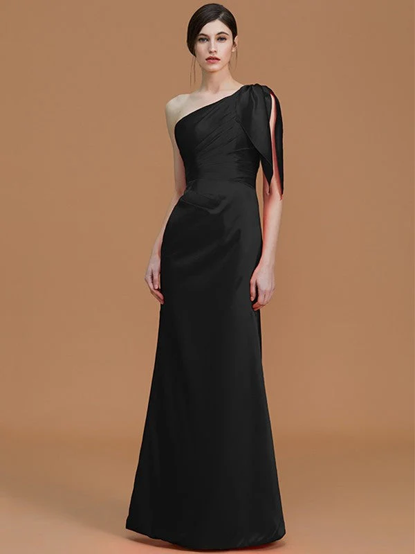Mermaid Gorgeous One Shoulder Sleeveless Ruched Satin Bridesmaid Dresses - Image 7