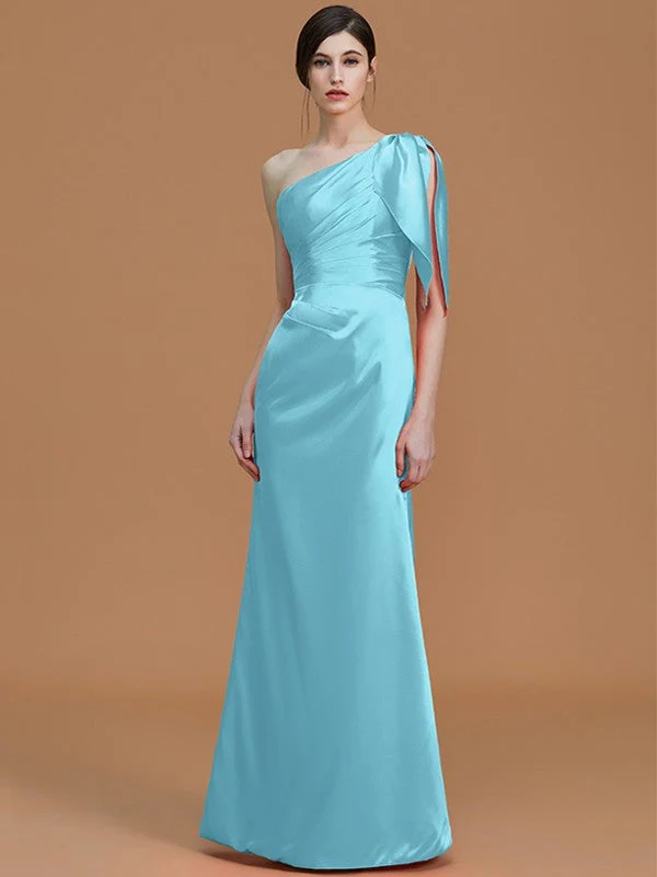 Mermaid Gorgeous One Shoulder Sleeveless Ruched Satin Bridesmaid Dresses - Image 8