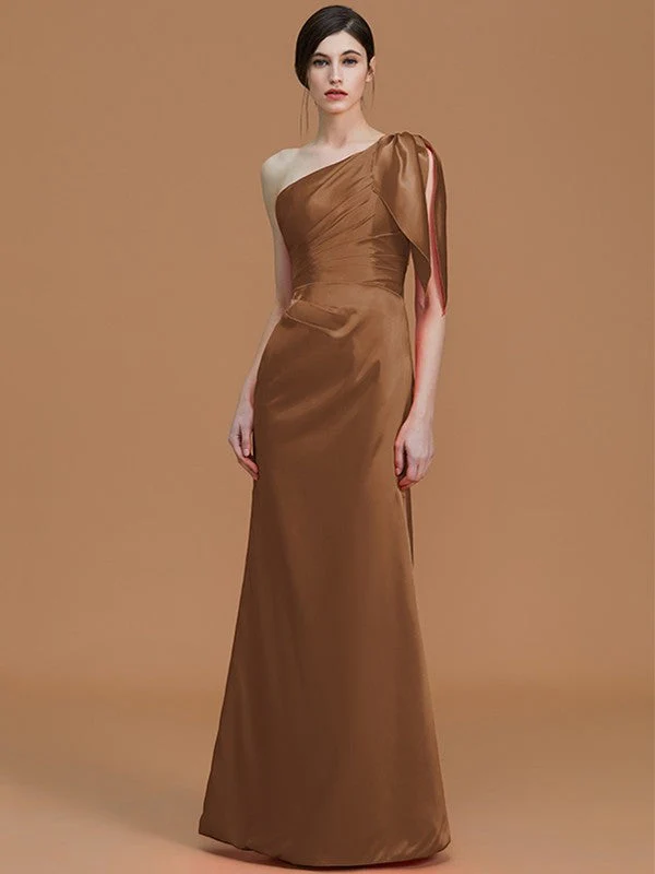 Mermaid Gorgeous One Shoulder Sleeveless Ruched Satin Bridesmaid Dresses - Image 9