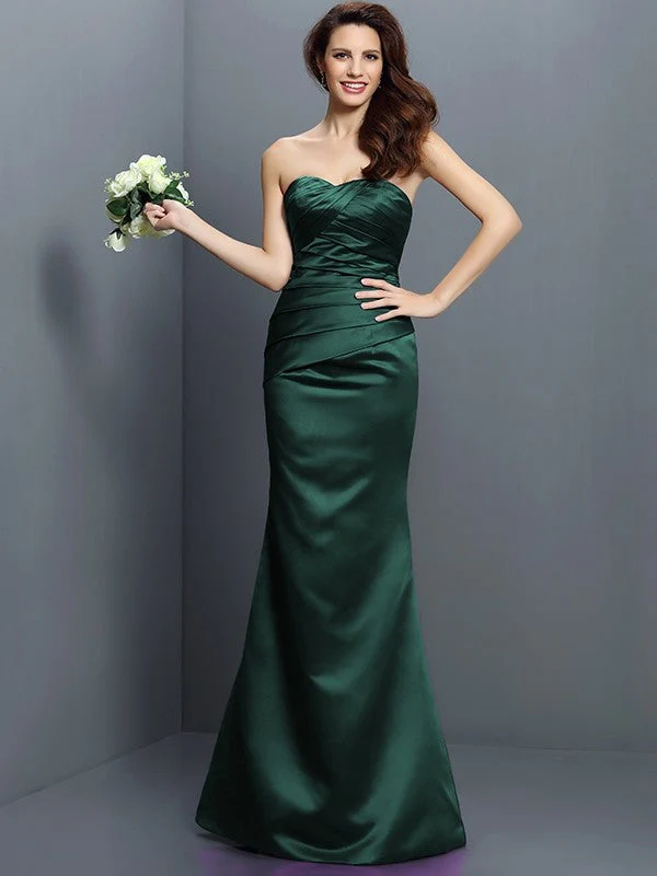 Mermaid Gorgeous Strapless Pleats Sleeveless Long Satin Bridesmaid Dresses - Image 10