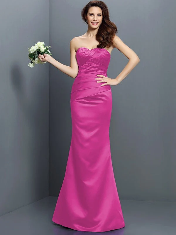 Mermaid Gorgeous Strapless Pleats Sleeveless Long Satin Bridesmaid Dresses - Image 12