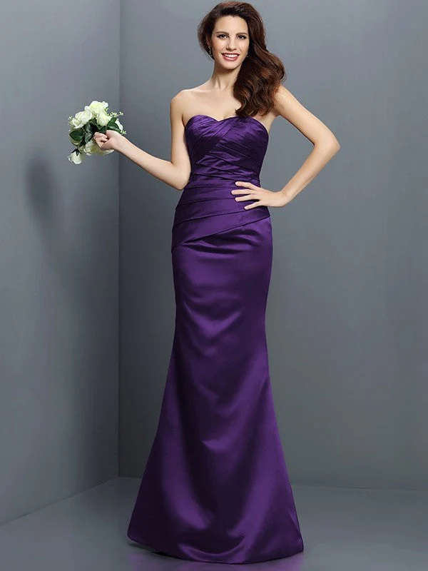 Mermaid Gorgeous Strapless Pleats Sleeveless Long Satin Bridesmaid Dresses - Image 13
