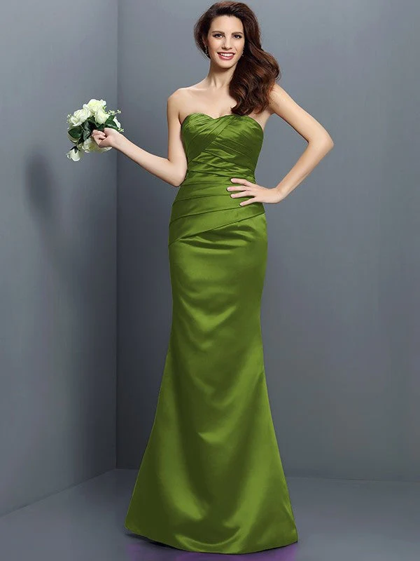 Mermaid Gorgeous Strapless Pleats Sleeveless Long Satin Bridesmaid Dresses - Image 14