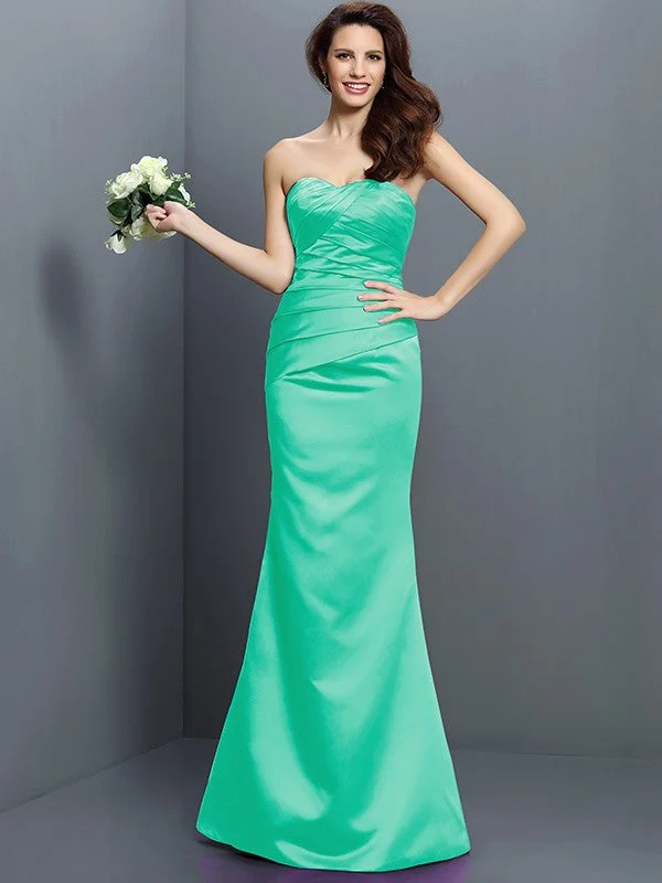 Mermaid Gorgeous Strapless Pleats Sleeveless Long Satin Bridesmaid Dresses - Image 15