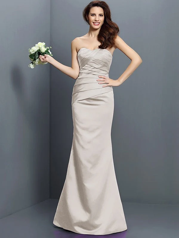 Mermaid Gorgeous Strapless Pleats Sleeveless Long Satin Bridesmaid Dresses - Image 16