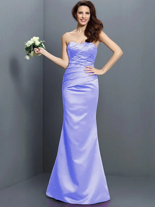 Mermaid Gorgeous Strapless Pleats Sleeveless Long Satin Bridesmaid Dresses - Image 17