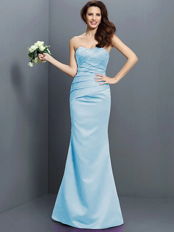 Mermaid Gorgeous Strapless Pleats Sleeveless Long Satin Bridesmaid Dresses - Image 18