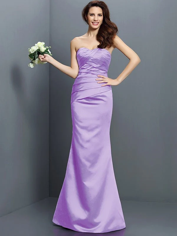 Mermaid Gorgeous Strapless Pleats Sleeveless Long Satin Bridesmaid Dresses - Image 19
