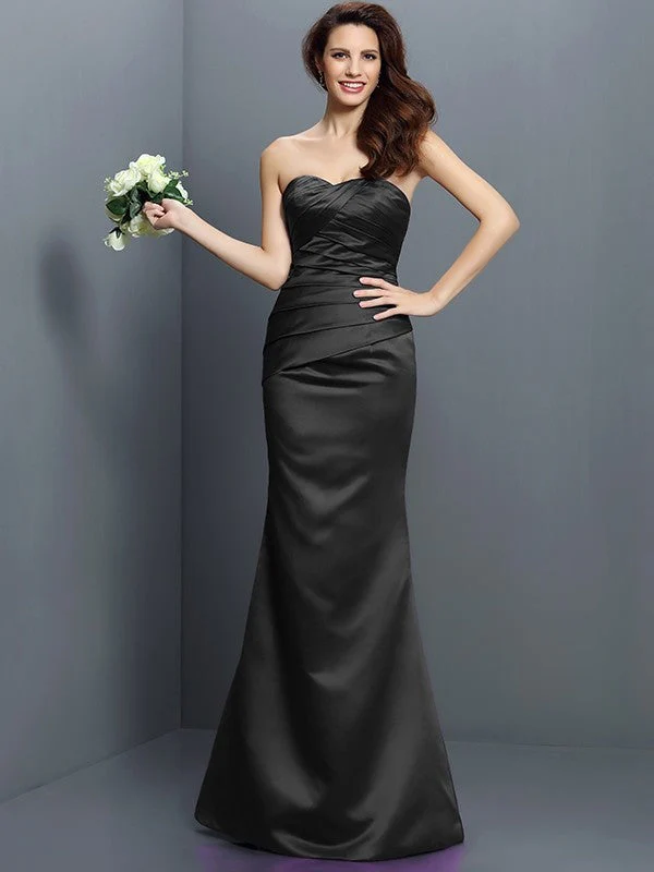 Mermaid Gorgeous Strapless Pleats Sleeveless Long Satin Bridesmaid Dresses - Image 2