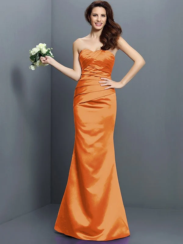 Mermaid Gorgeous Strapless Pleats Sleeveless Long Satin Bridesmaid Dresses - Image 20