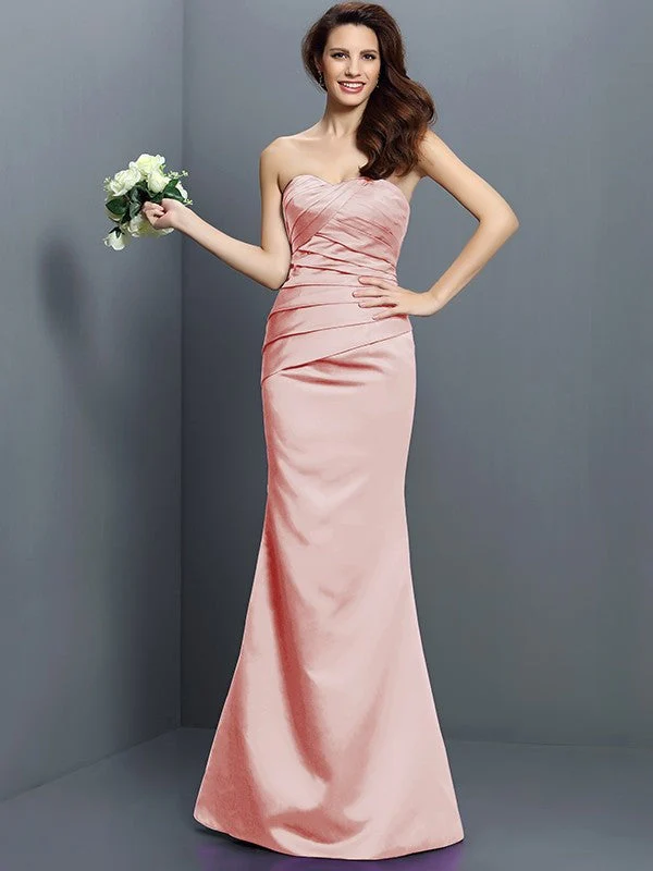 Mermaid Gorgeous Strapless Pleats Sleeveless Long Satin Bridesmaid Dresses - Image 21