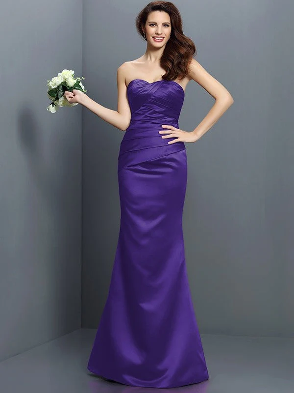 Mermaid Gorgeous Strapless Pleats Sleeveless Long Satin Bridesmaid Dresses - Image 23