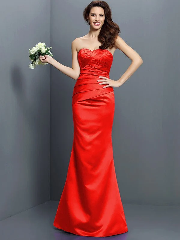 Mermaid Gorgeous Strapless Pleats Sleeveless Long Satin Bridesmaid Dresses - Image 24