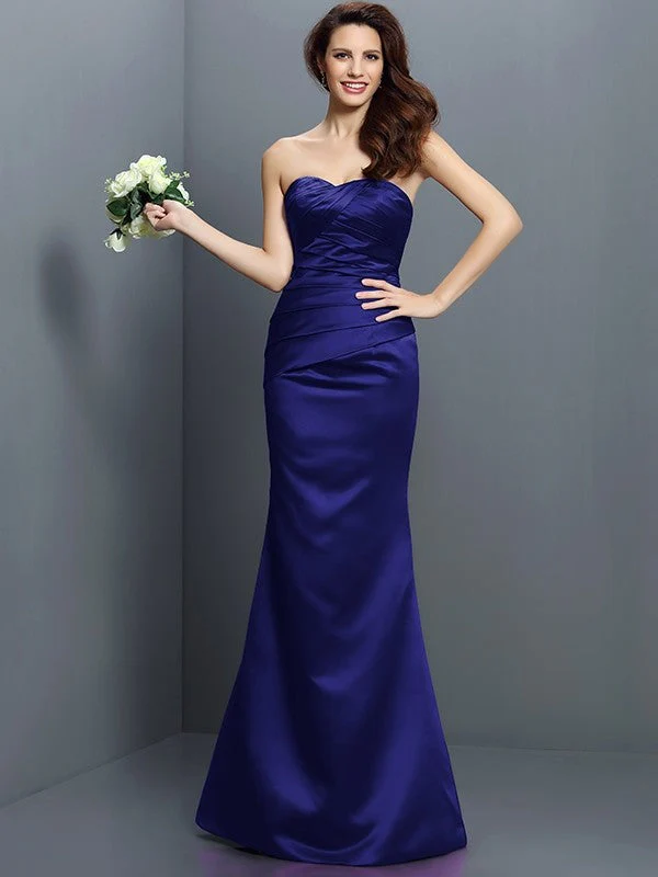 Mermaid Gorgeous Strapless Pleats Sleeveless Long Satin Bridesmaid Dresses - Image 25