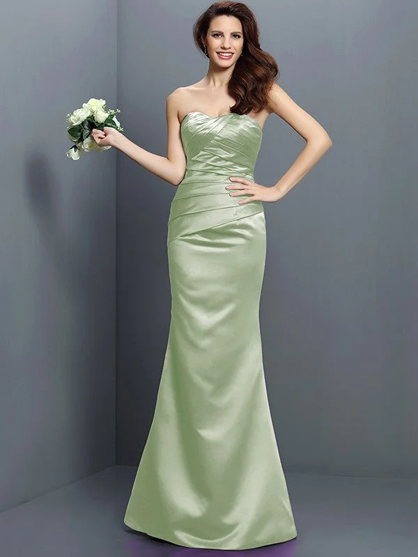 Mermaid Gorgeous Strapless Pleats Sleeveless Long Satin Bridesmaid Dresses - Image 26