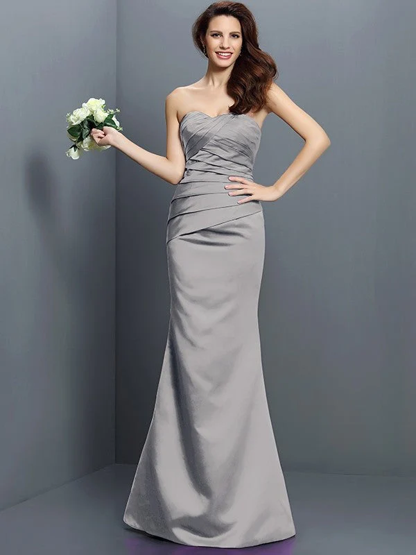 Mermaid Gorgeous Strapless Pleats Sleeveless Long Satin Bridesmaid Dresses - Image 27