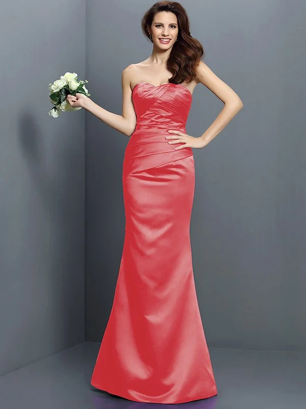 Mermaid Gorgeous Strapless Pleats Sleeveless Long Satin Bridesmaid Dresses - Image 28