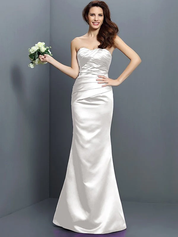 Mermaid Gorgeous Strapless Pleats Sleeveless Long Satin Bridesmaid Dresses - Image 29