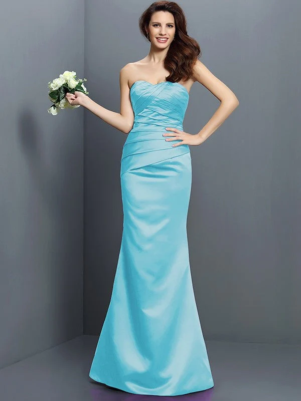 Mermaid Gorgeous Strapless Pleats Sleeveless Long Satin Bridesmaid Dresses - Image 3