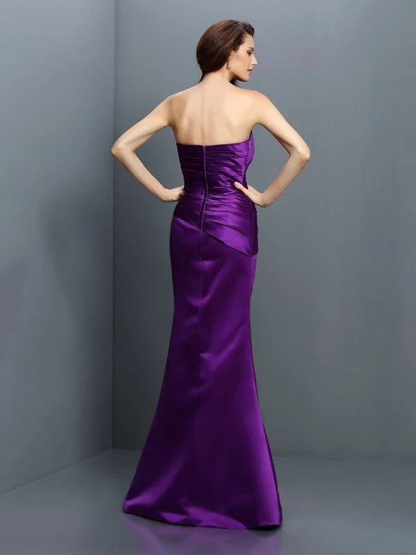 Mermaid Gorgeous Strapless Pleats Sleeveless Long Satin Bridesmaid Dresses - Image 30
