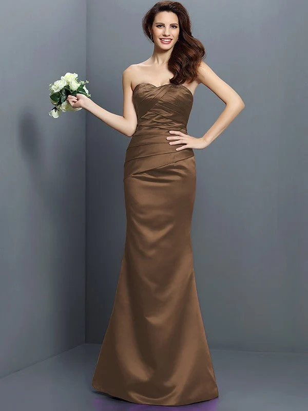 Mermaid Gorgeous Strapless Pleats Sleeveless Long Satin Bridesmaid Dresses - Image 4