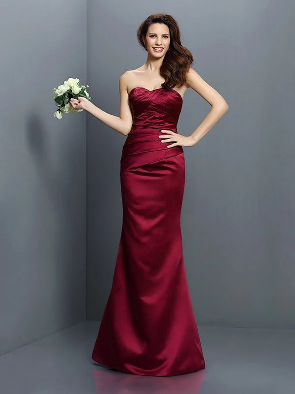 Mermaid Gorgeous Strapless Pleats Sleeveless Long Satin Bridesmaid Dresses - Image 5