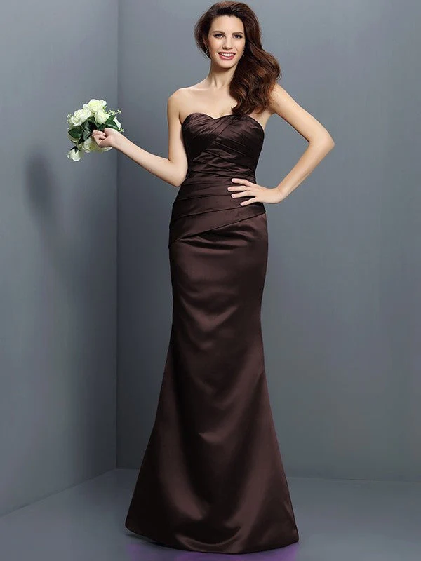 Mermaid Gorgeous Strapless Pleats Sleeveless Long Satin Bridesmaid Dresses - Image 6