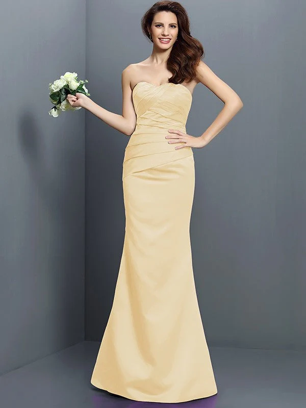 Mermaid Gorgeous Strapless Pleats Sleeveless Long Satin Bridesmaid Dresses - Image 7