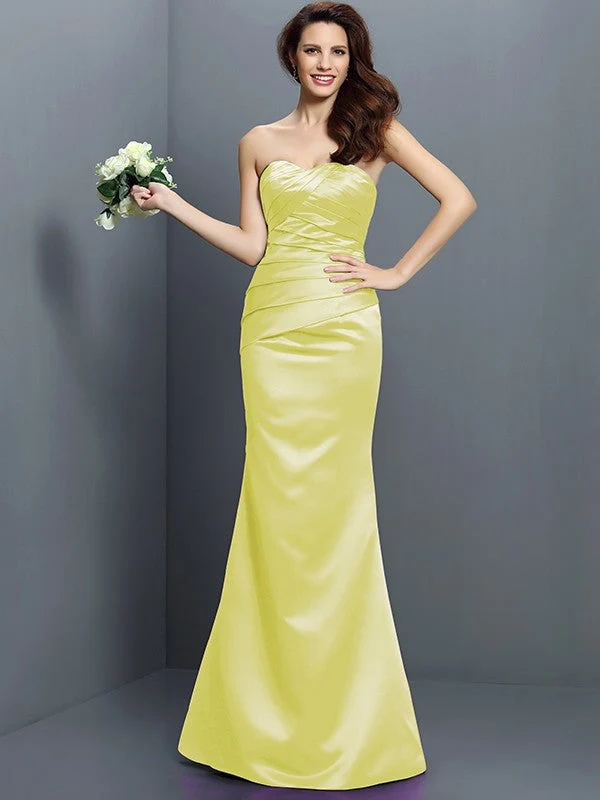 Mermaid Gorgeous Strapless Pleats Sleeveless Long Satin Bridesmaid Dresses - Image 9