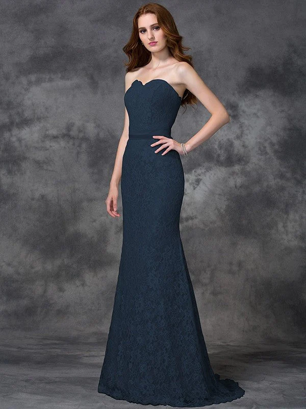 Mermaid Gorgeous Sweetheart Applique Sleeveless Long Satin Bridesmaid Dresses - Image 10