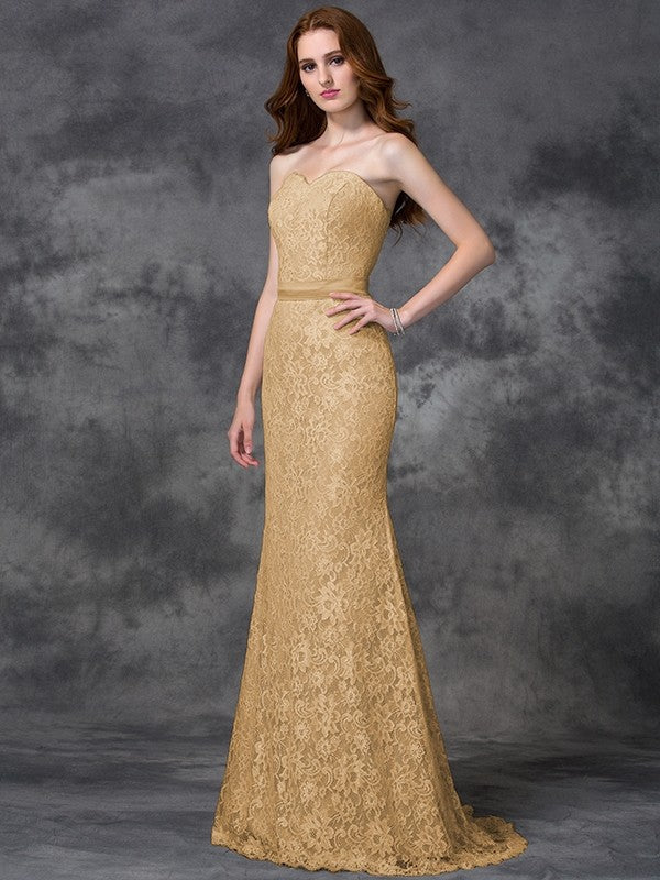 Mermaid Gorgeous Sweetheart Applique Sleeveless Long Satin Bridesmaid Dresses - Image 12