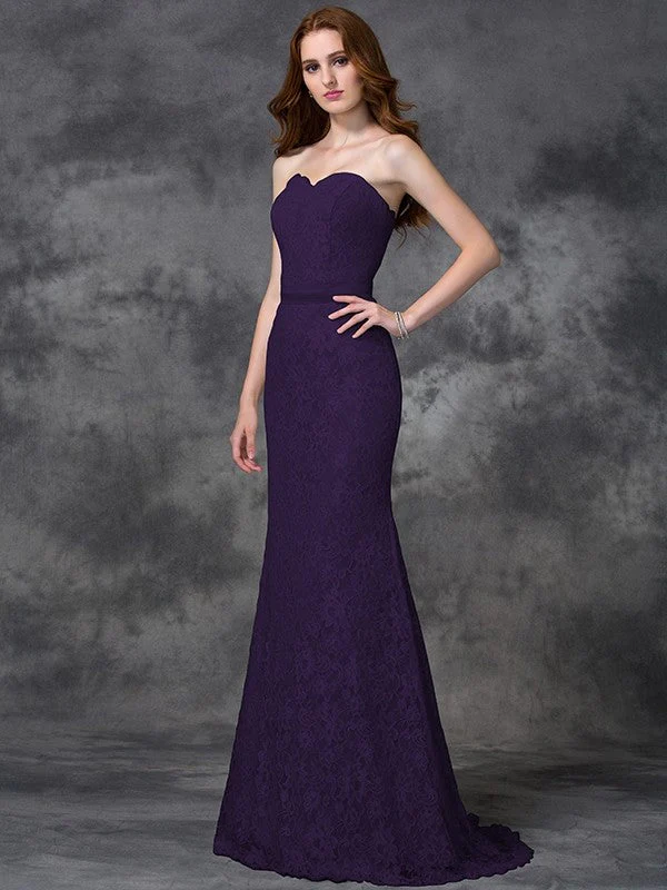 Mermaid Gorgeous Sweetheart Applique Sleeveless Long Satin Bridesmaid Dresses - Image 13