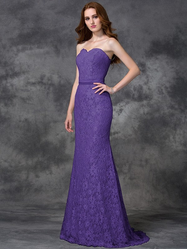Mermaid Gorgeous Sweetheart Applique Sleeveless Long Satin Bridesmaid Dresses - Image 23