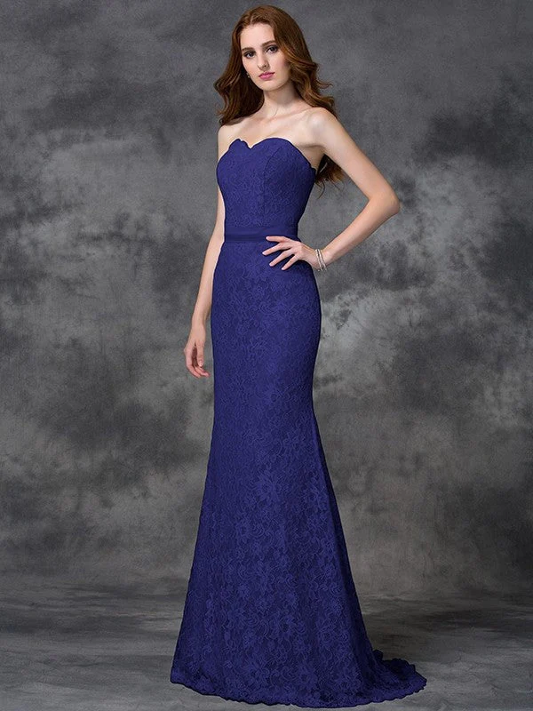 Mermaid Gorgeous Sweetheart Applique Sleeveless Long Satin Bridesmaid Dresses - Image 25