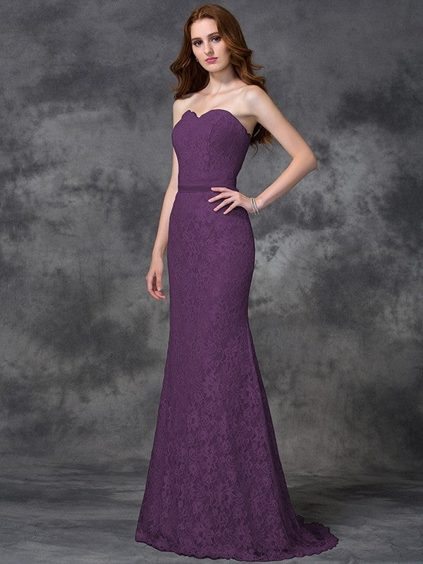 Mermaid Gorgeous Sweetheart Applique Sleeveless Long Satin Bridesmaid Dresses - Image 5