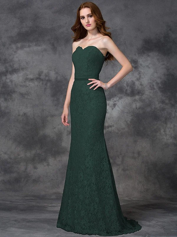 Mermaid Gorgeous Sweetheart Applique Sleeveless Long Satin Bridesmaid Dresses - Image 9