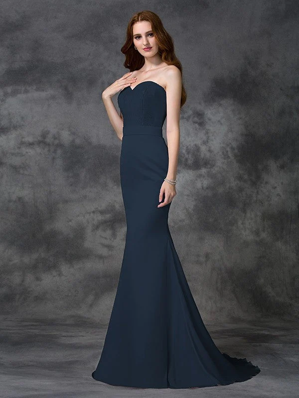 Mermaid Gorgeous Sweetheart Beading Sleeveless Long Satin Chiffon Bridesmaid Dresses - Image 10