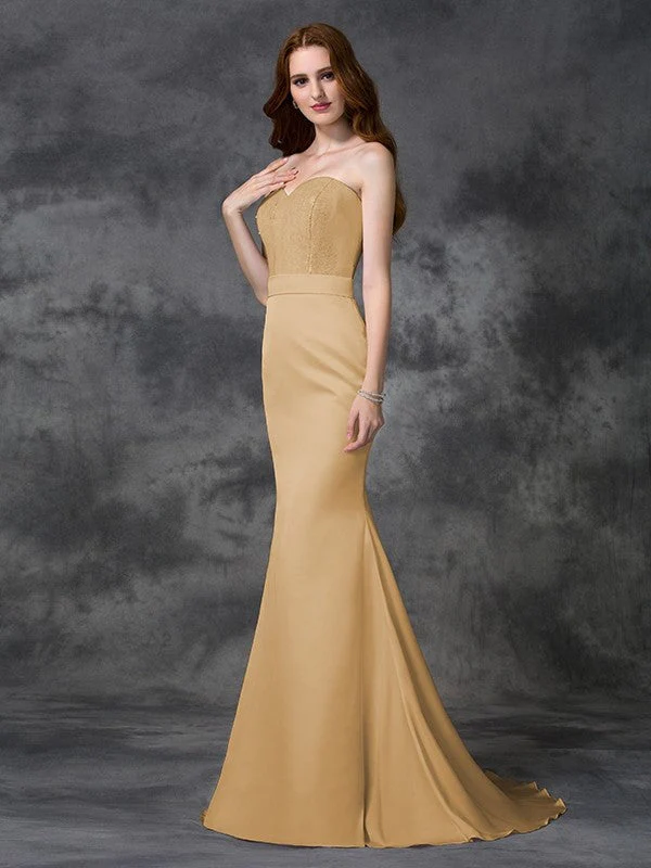 Mermaid Gorgeous Sweetheart Beading Sleeveless Long Satin Chiffon Bridesmaid Dresses - Image 12