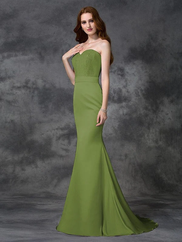 Mermaid Gorgeous Sweetheart Beading Sleeveless Long Satin Chiffon Bridesmaid Dresses - Image 13