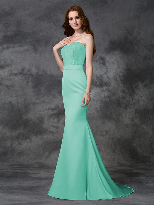 Mermaid Gorgeous Sweetheart Beading Sleeveless Long Satin Chiffon Bridesmaid Dresses - Image 14