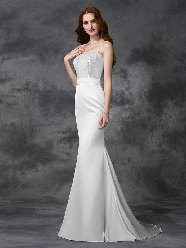 Mermaid Gorgeous Sweetheart Beading Sleeveless Long Satin Chiffon Bridesmaid Dresses - Image 15