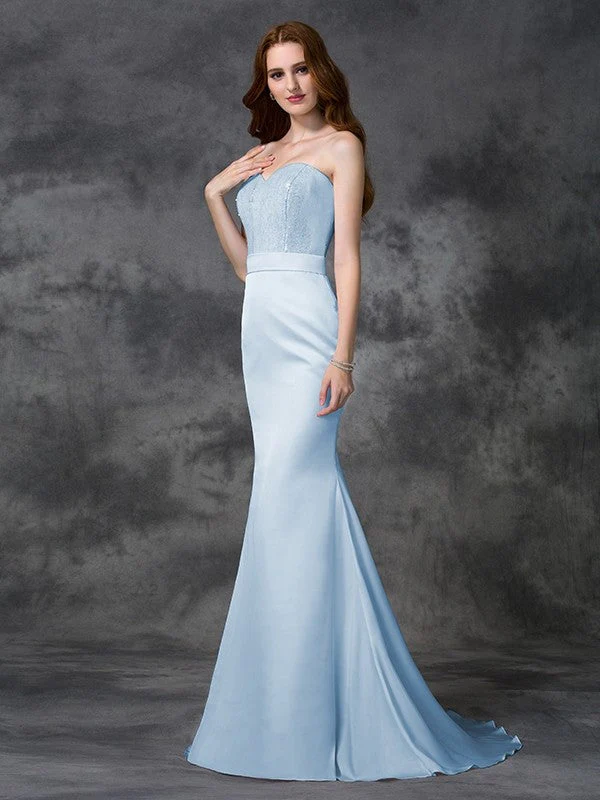 Mermaid Gorgeous Sweetheart Beading Sleeveless Long Satin Chiffon Bridesmaid Dresses - Image 16