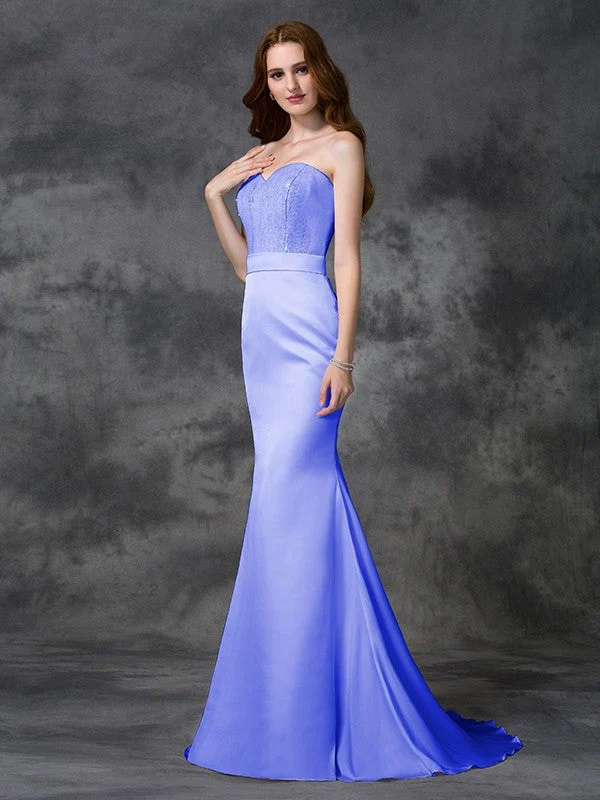 Mermaid Gorgeous Sweetheart Beading Sleeveless Long Satin Chiffon Bridesmaid Dresses - Image 17