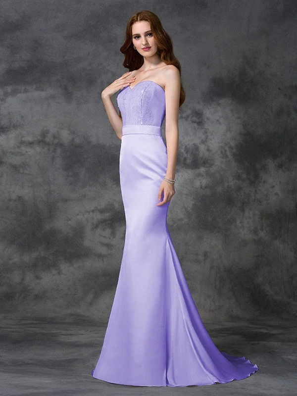 Mermaid Gorgeous Sweetheart Beading Sleeveless Long Satin Chiffon Bridesmaid Dresses - Image 18