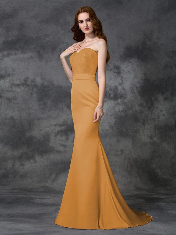 Mermaid Gorgeous Sweetheart Beading Sleeveless Long Satin Chiffon Bridesmaid Dresses - Image 19